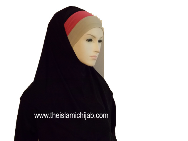 Black w/pinkish beige Triple Band undersacrf 2 piece hijab 13